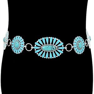 Silver Boho Vintage Western Turquoise Stone Concho Statement Belt